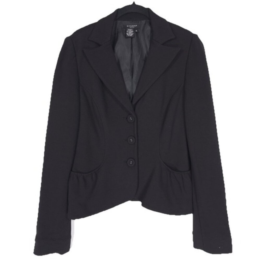 SANDRO Sportswear Classic Black Fitted Three Button Blazer Coat‎ MEDIUM